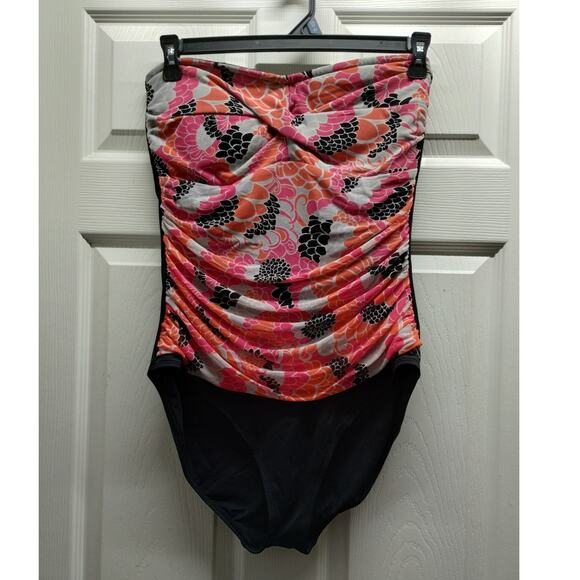 Jaclyn Smith Women's Size 18 Orange Pink Floral One-Piece Strapless Bathing Suit - Picture 1 of 7